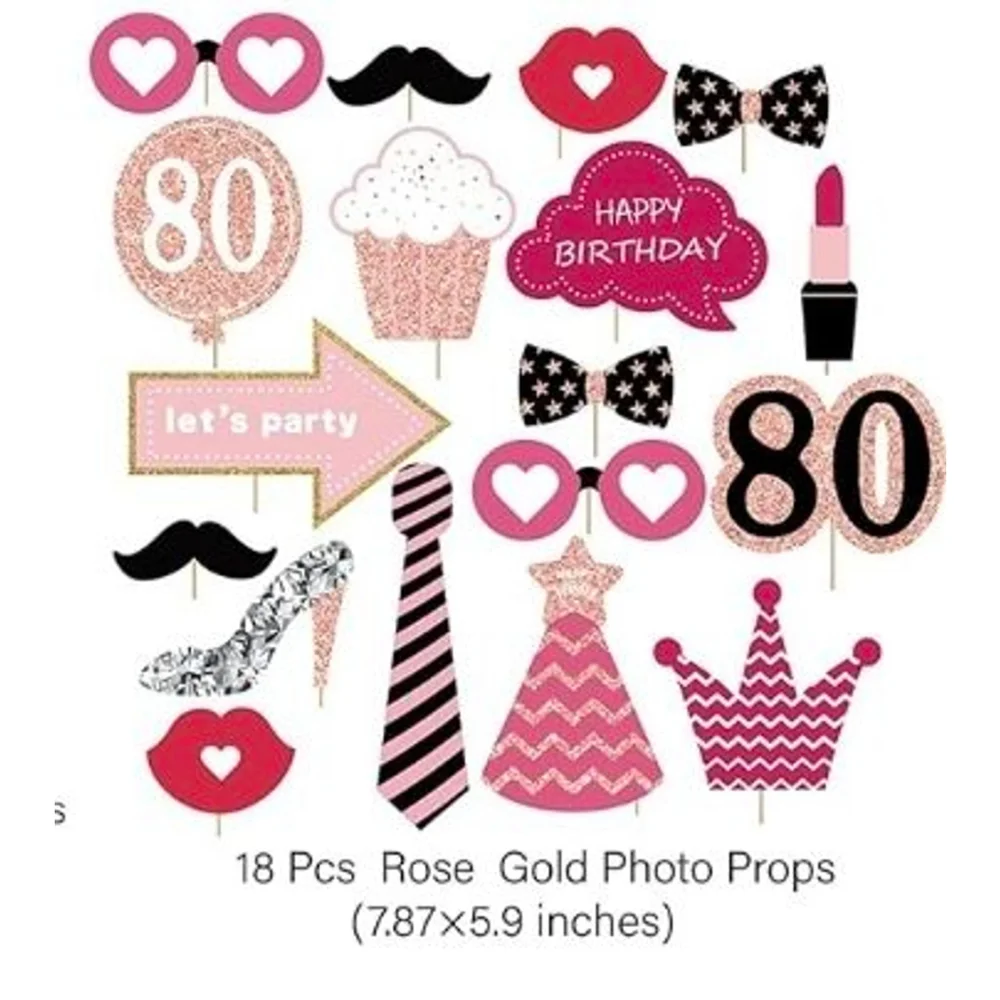 Women 80th Party Photo‎ Props One Size Pink Gold